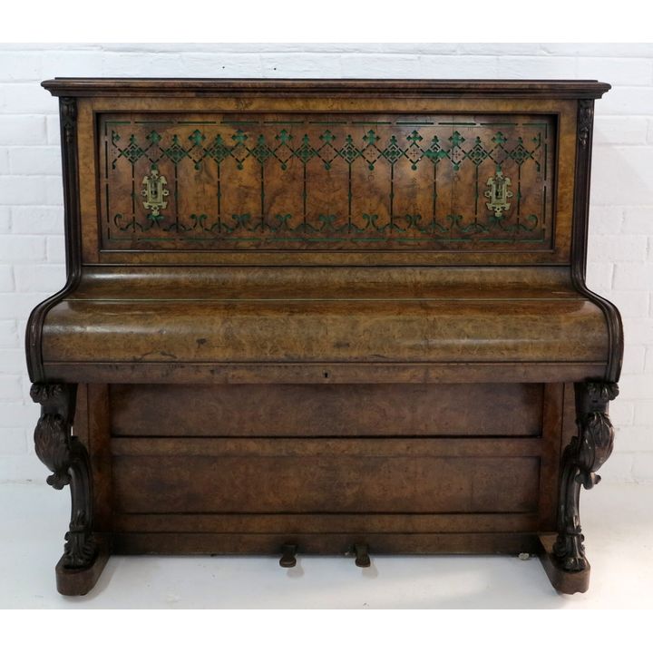 VICTORIAN BURR WALNUT UPRIGHT PIANO, maker J. & J. Hopkinson, London
