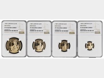 1989 ELIZABETH II PROOF GOLD 4-COIN BRITANNIA SET (ALL GRADED PF70 UCAM BY NGC TOP POP!)