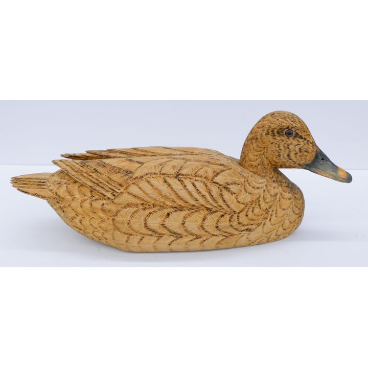C.L. Potter 'Female Mallard' Hand Carved Pyrographic Duck Decoy- 15''