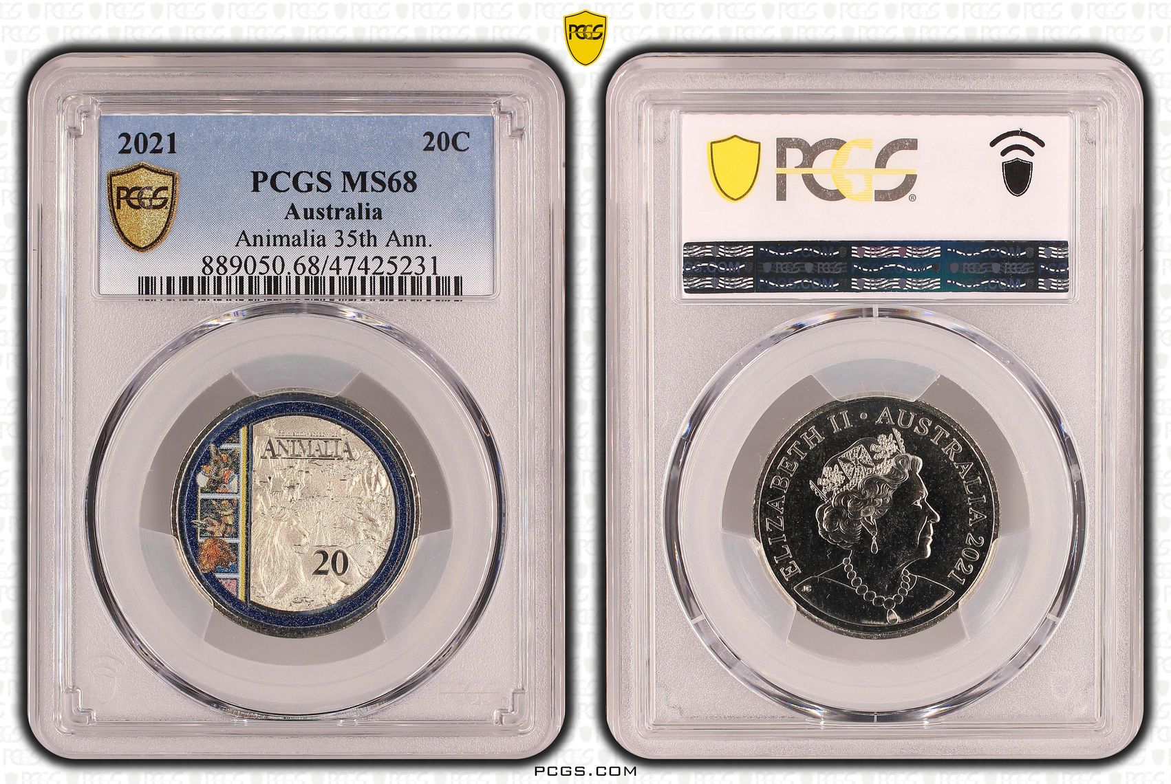 Animalia 35th Ann., Twenty Cent, 2021, PCGS MS 68