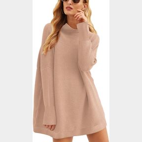 PRINBARA WOMEN'S CASUAL TURTLENECK BATWING SLEEVE OVERSIZED RIBBED KNIT TUNIC SWEATERS PULLOVER TOPS DEEP APRICOT -L