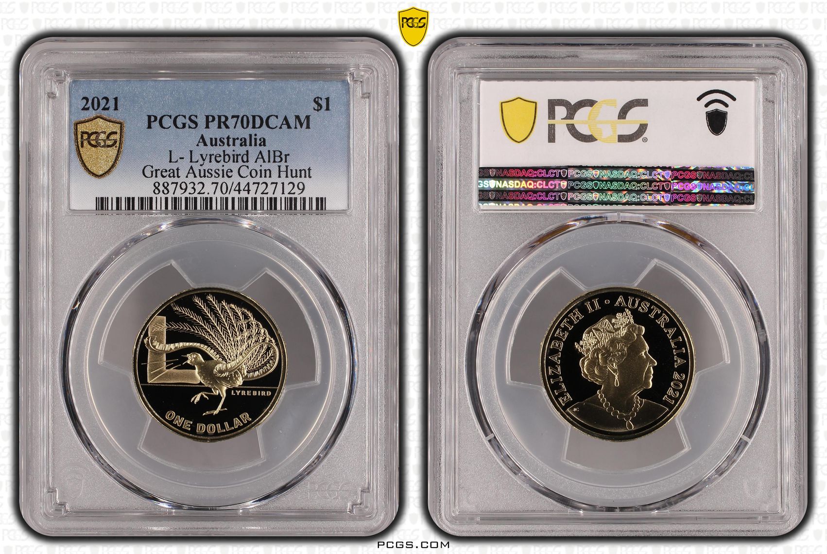 Elizabeth II, L- Lyrebird AlBr, POP 15/0, One Dollar, 2021, PCGS PR70DCAM