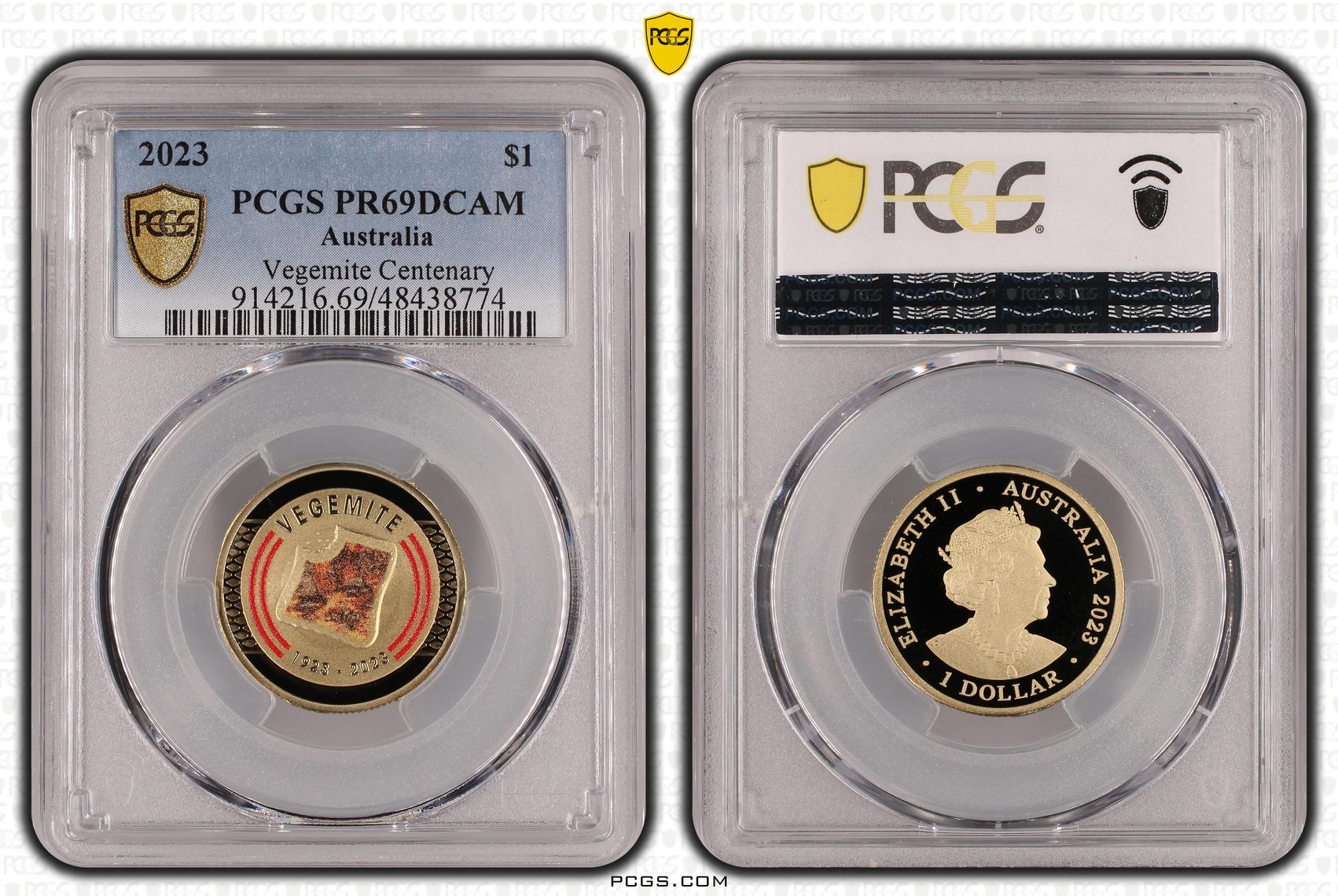 Vegemite Centenary Colourised, One Dollar, 2023, PCGS PR69DCAM
