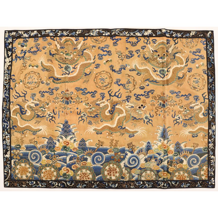 Chinese Silk Embroidered Dragon Robe Panel