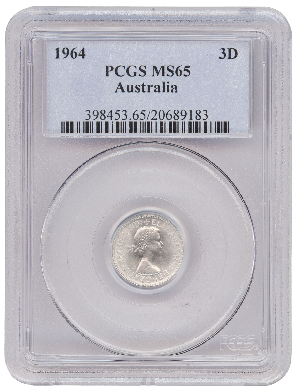Elizabeth II, Threepence, 1964, PCGS MS65
