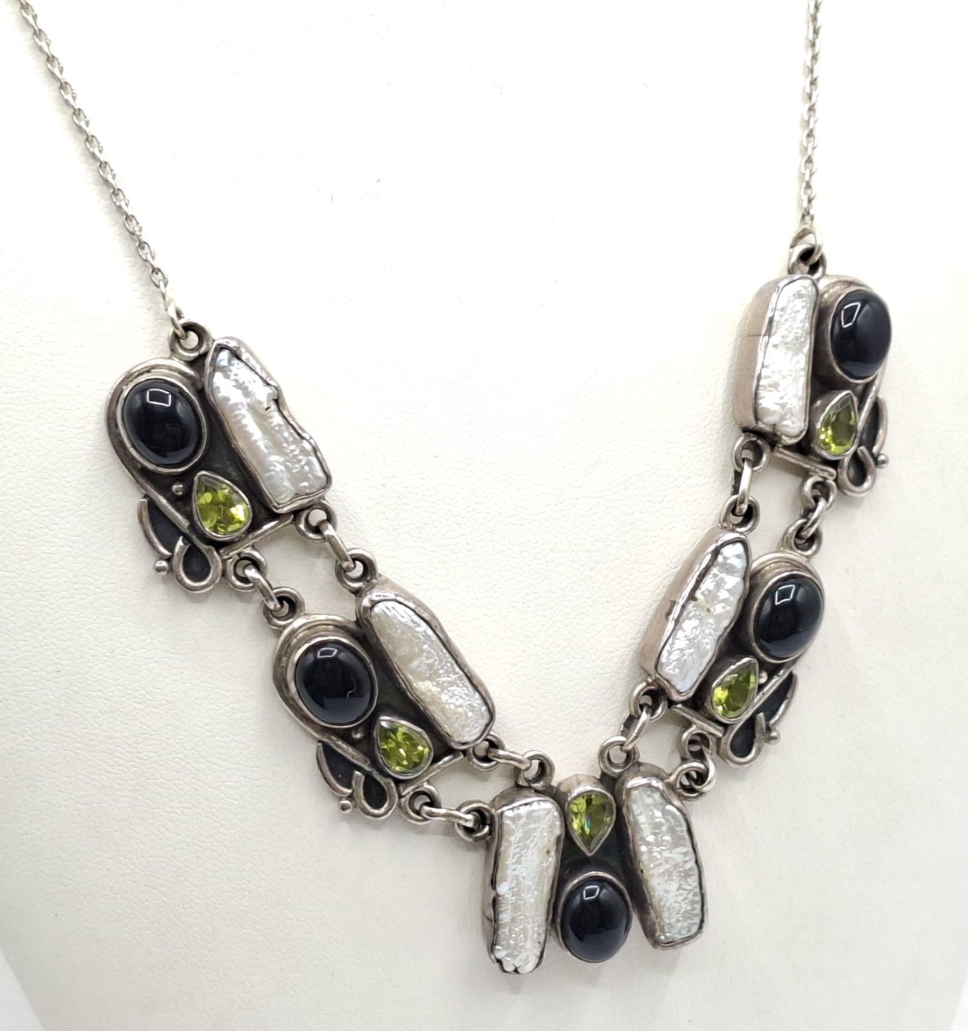 Silver Multi Gem Set Necklace