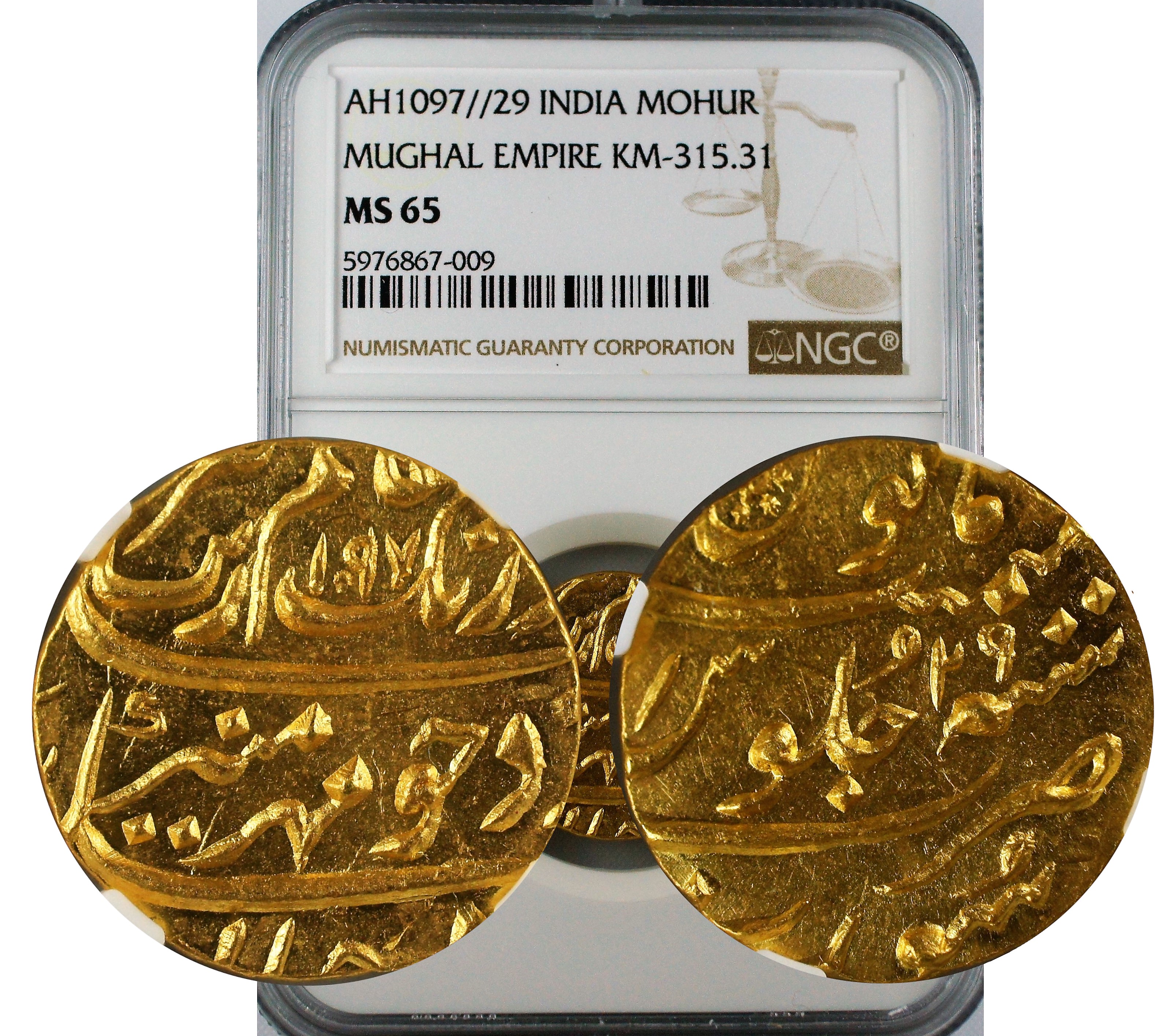 India Mughal Empire AH1091//29 Aurangzeb Gold Mohur NGC MS65