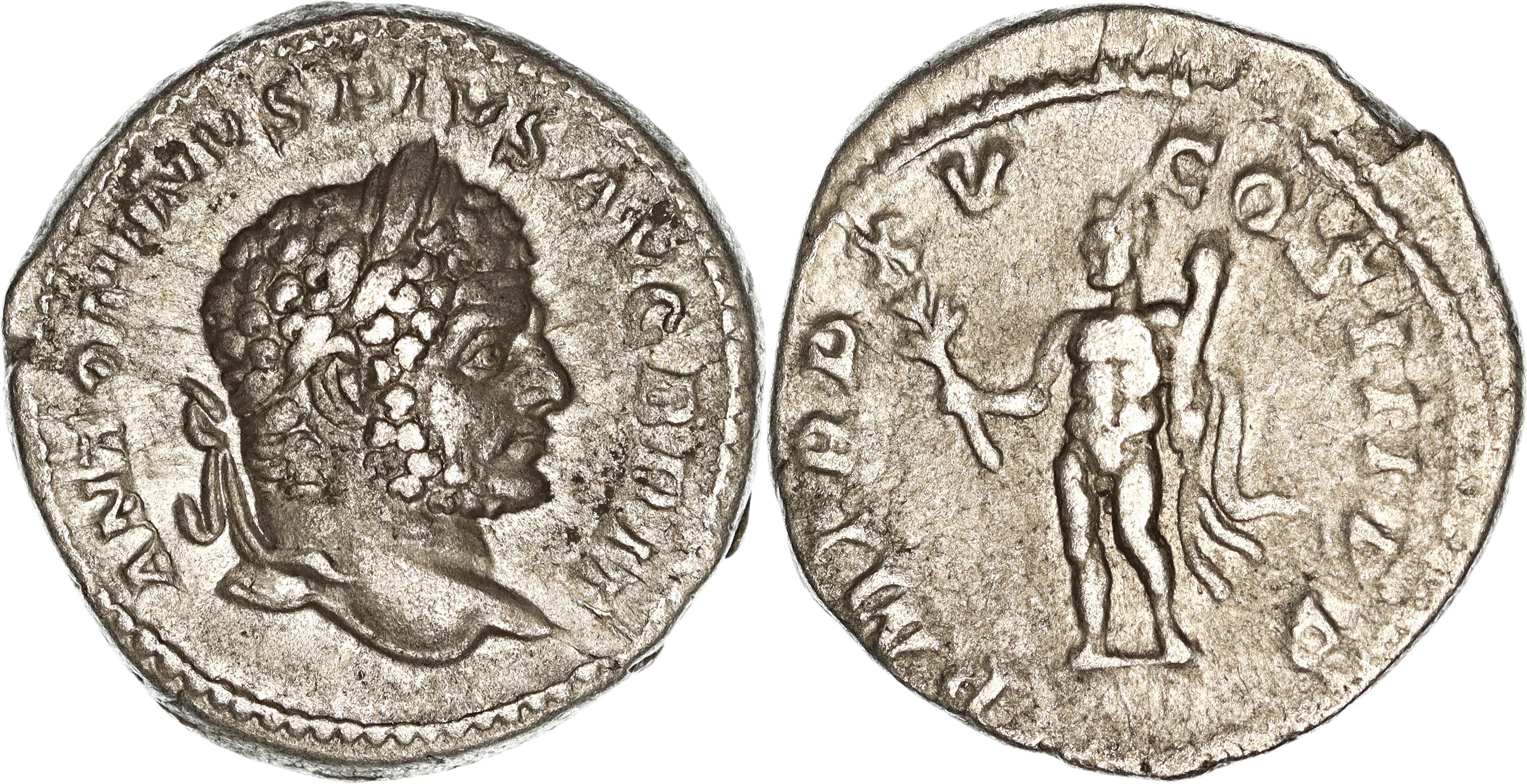 Roman Empire, Caracalla, Silver Denarius, 212 AD, nVF