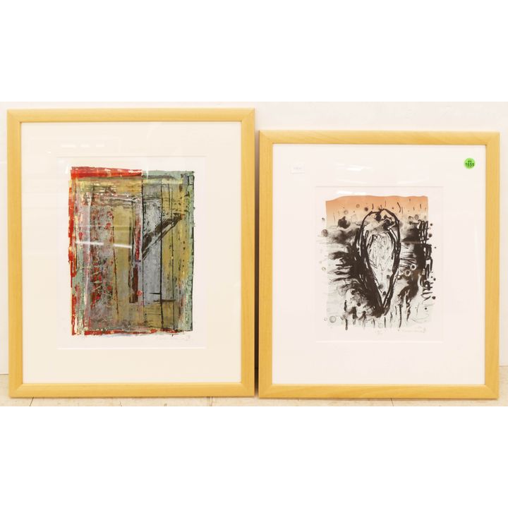 2pc Keiko Hara Small Mixed Media Painting & Print Framed- largest 19x16''