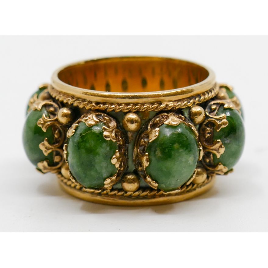14k Jade Cabochon Band Ring Size 7 - 10.6 Grams