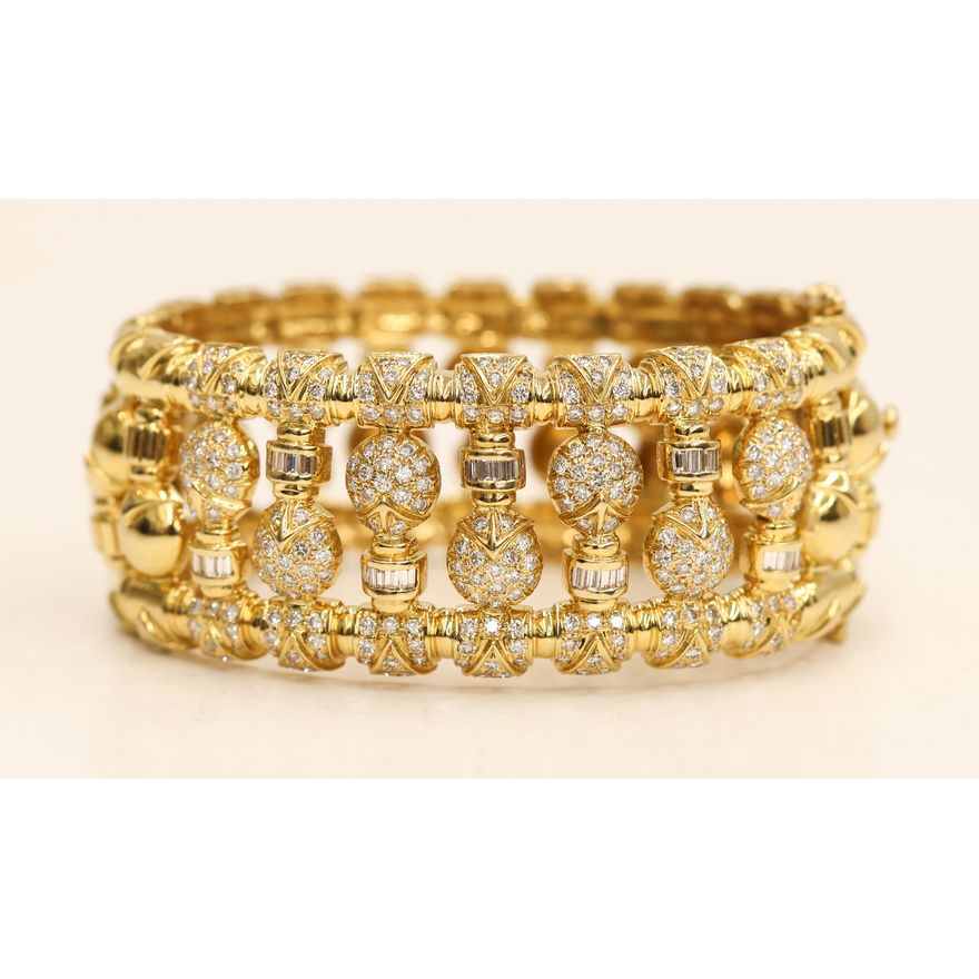 Exquisite 18k Diamond Ball & Post Cuff Bracelet