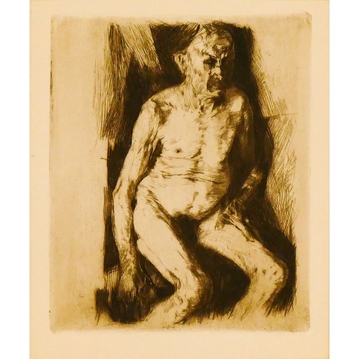 Kathe Kollwitz ''Seated Male Nude'' Etching