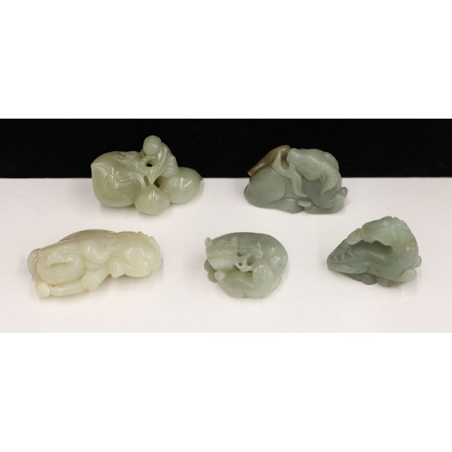 5pc Chinese Jade Animal Pebble Carvings