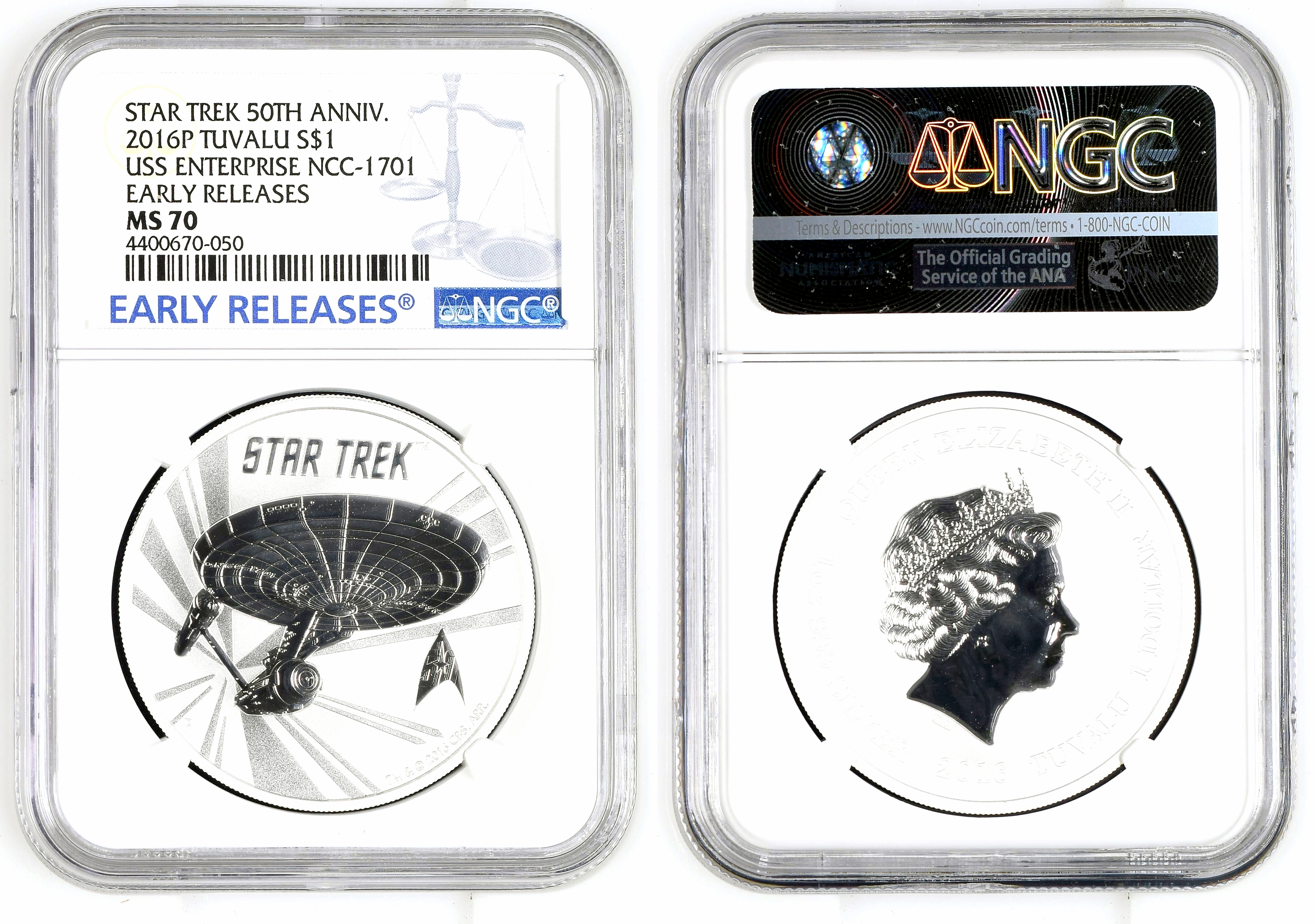 Tuvalu, Uss Enterprise Ncc-1701, One Dollar, 2016-P, NGC MS 70