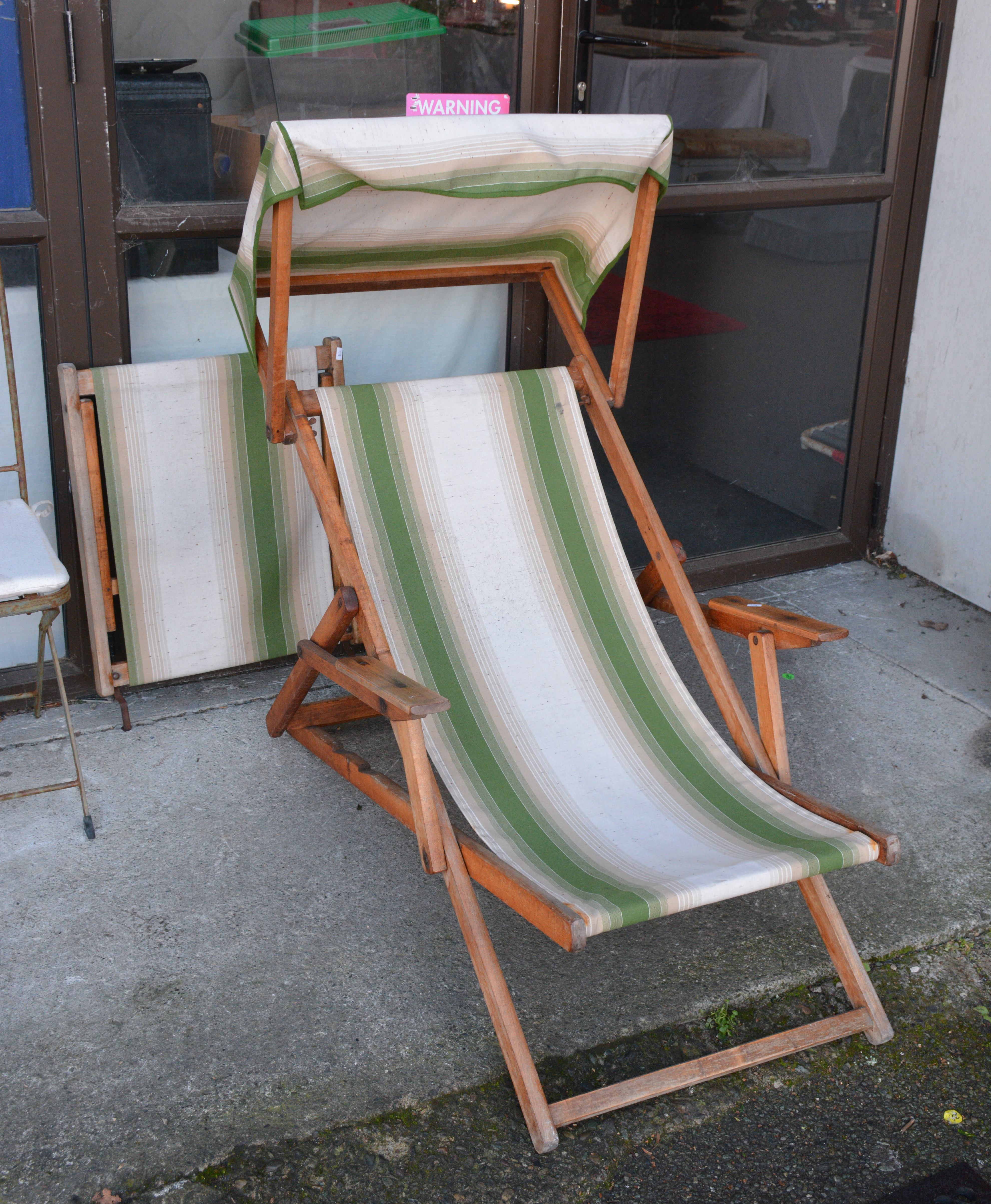 Vintage Wooden and Canvas Outdoor Lounger — sold at auction in New Zealand for $55
