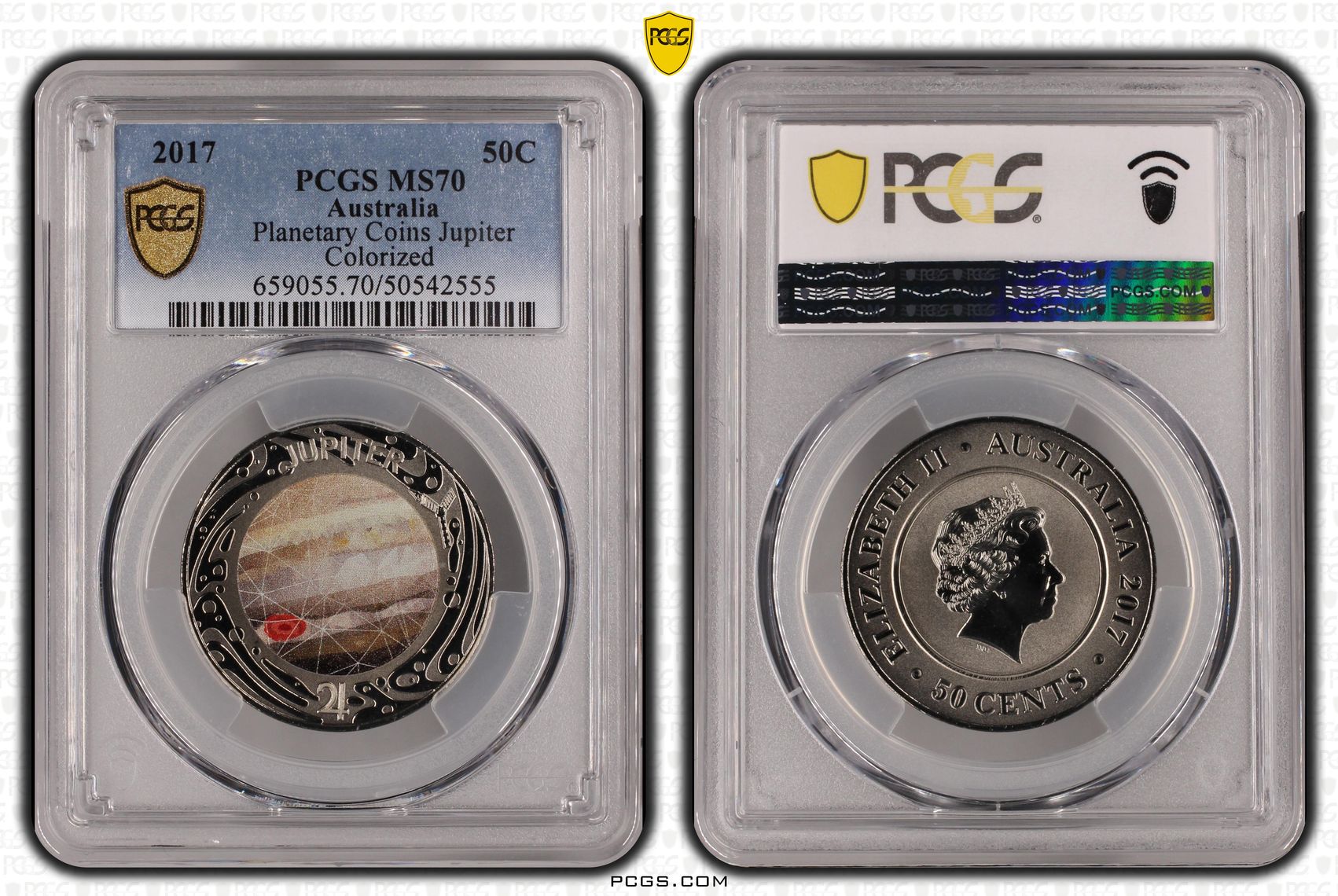Planetary Coins Jupiter Colorized, Fifty Cent, 2017, PCGS MS70