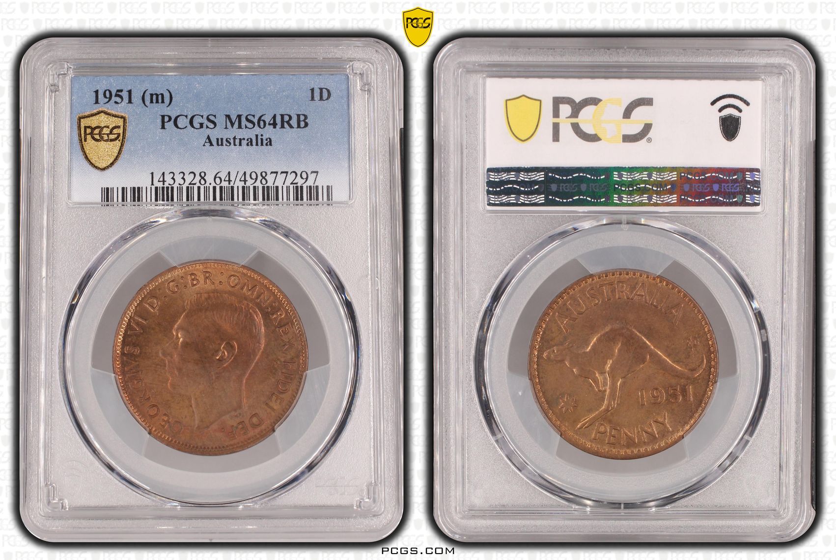 George VI, , Penny, 1951, PCGS MS64RB