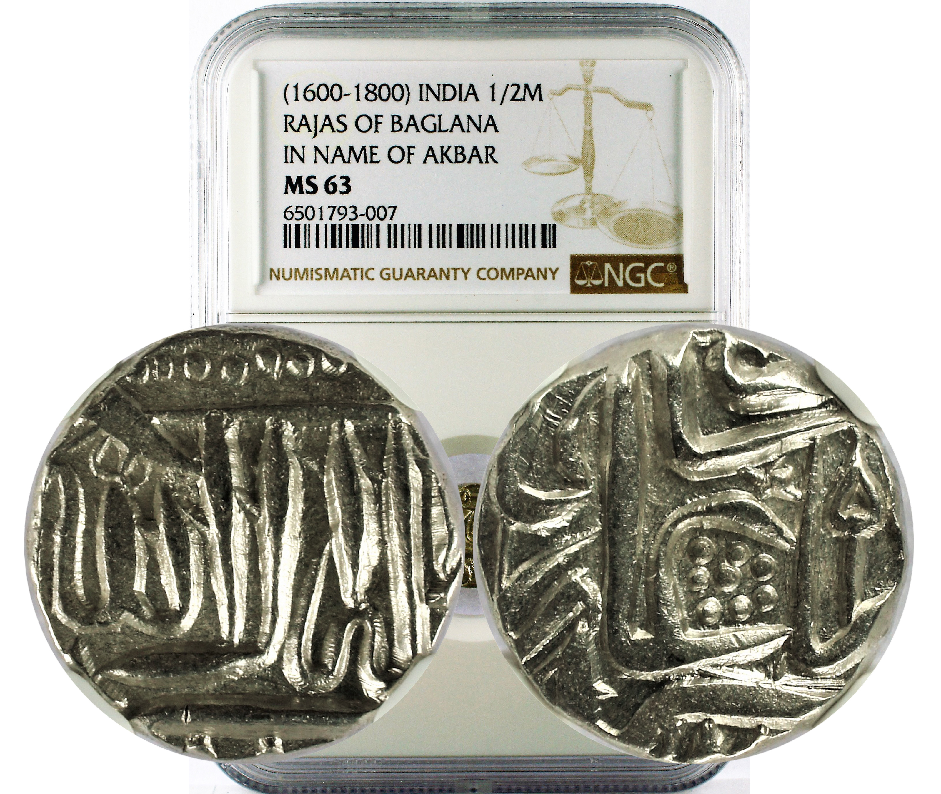 (1600-1800) INDIA RAJAS OF BAGLANA IN NAME OF AKBAR 1/2 MAHMUDI MS 63