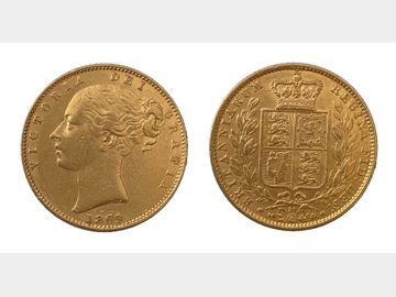 1869 Queen Victoria Young Head London Mint #Die 29 Shield Gold Sovereign.