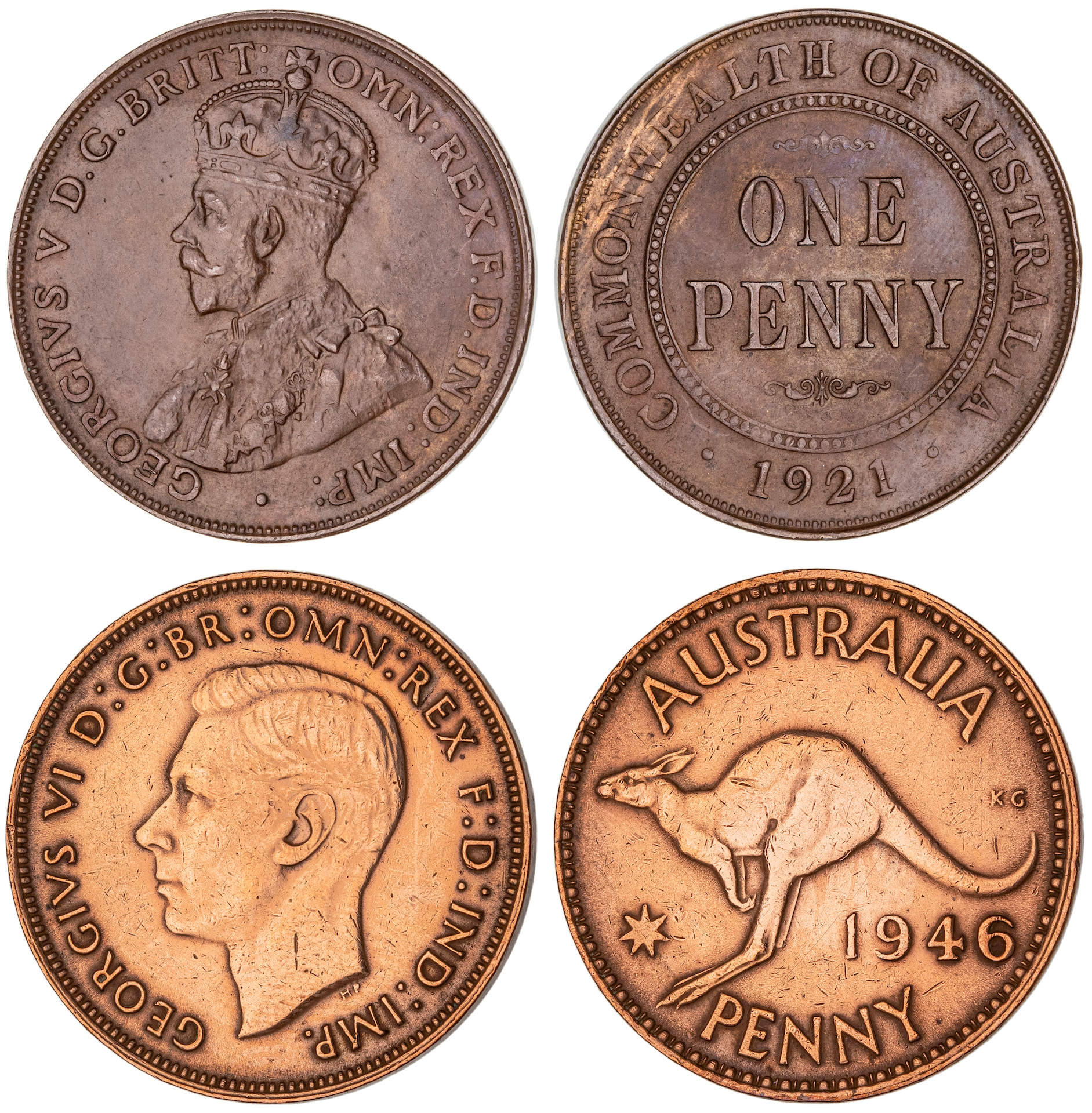 George V - George VI, Penny, 1921 & 1946, F - EF