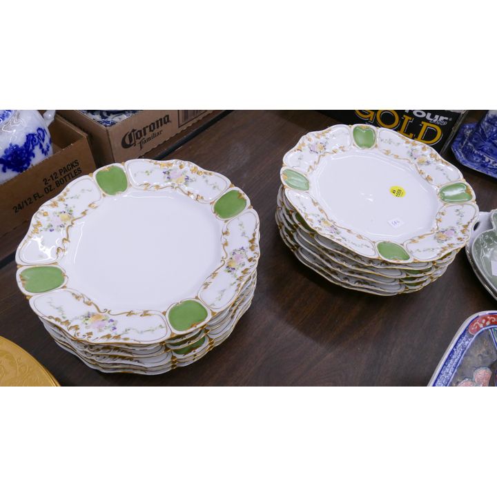 Set 12pc T&V Limoges Gilt Decorated Floral Plates- 9''