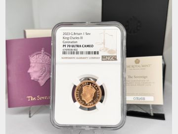 2023 CORONATION OF CHARLES III PROOF GOLD SOVEREIGN PF70 UCAM TOP POP!