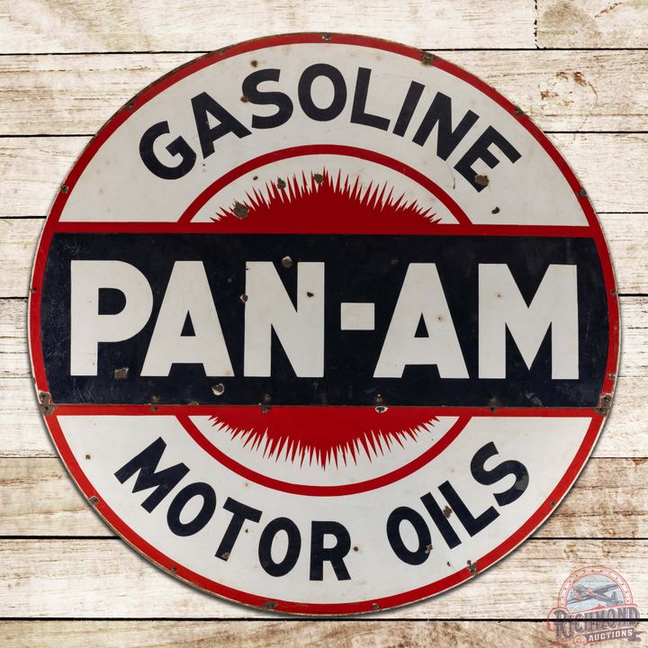 Rare Pan-Am Motor Oils 6' Single Sided Porcelain Sign w/ Frame