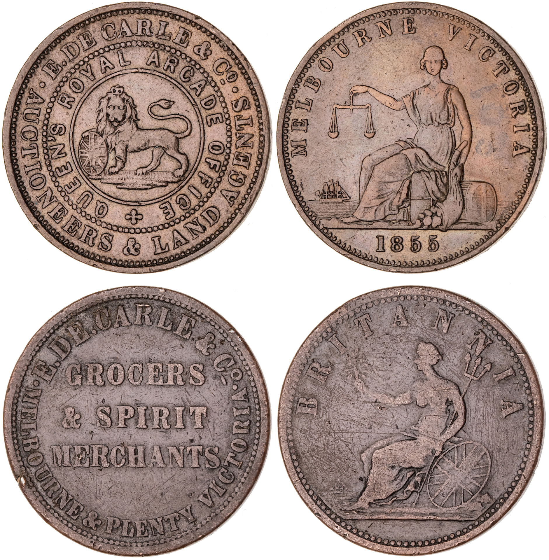 Melbourne, Victoria, Edward de Carle, Penny, 1855, VF