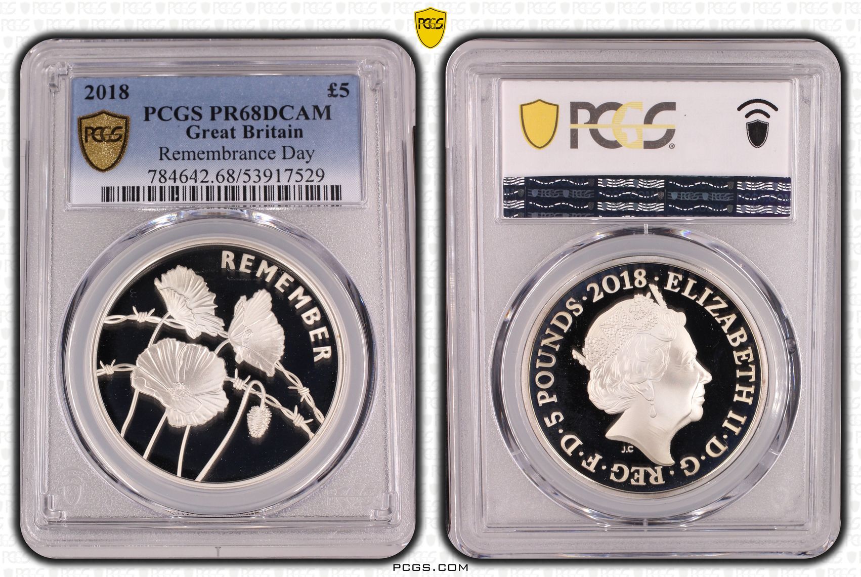 Great Britain, Remembrance Day, Five Pound, 2018, PR68DCAM
