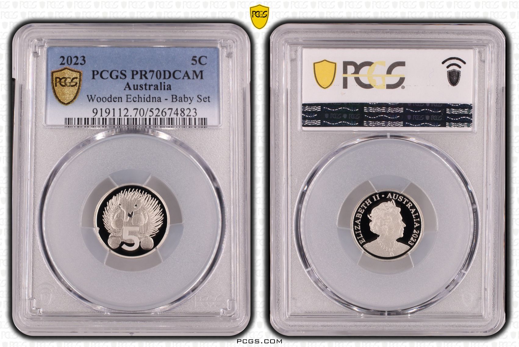 Wooden Echidna - Baby Set, Five Cent, 2023, PCGS PR70DCAM