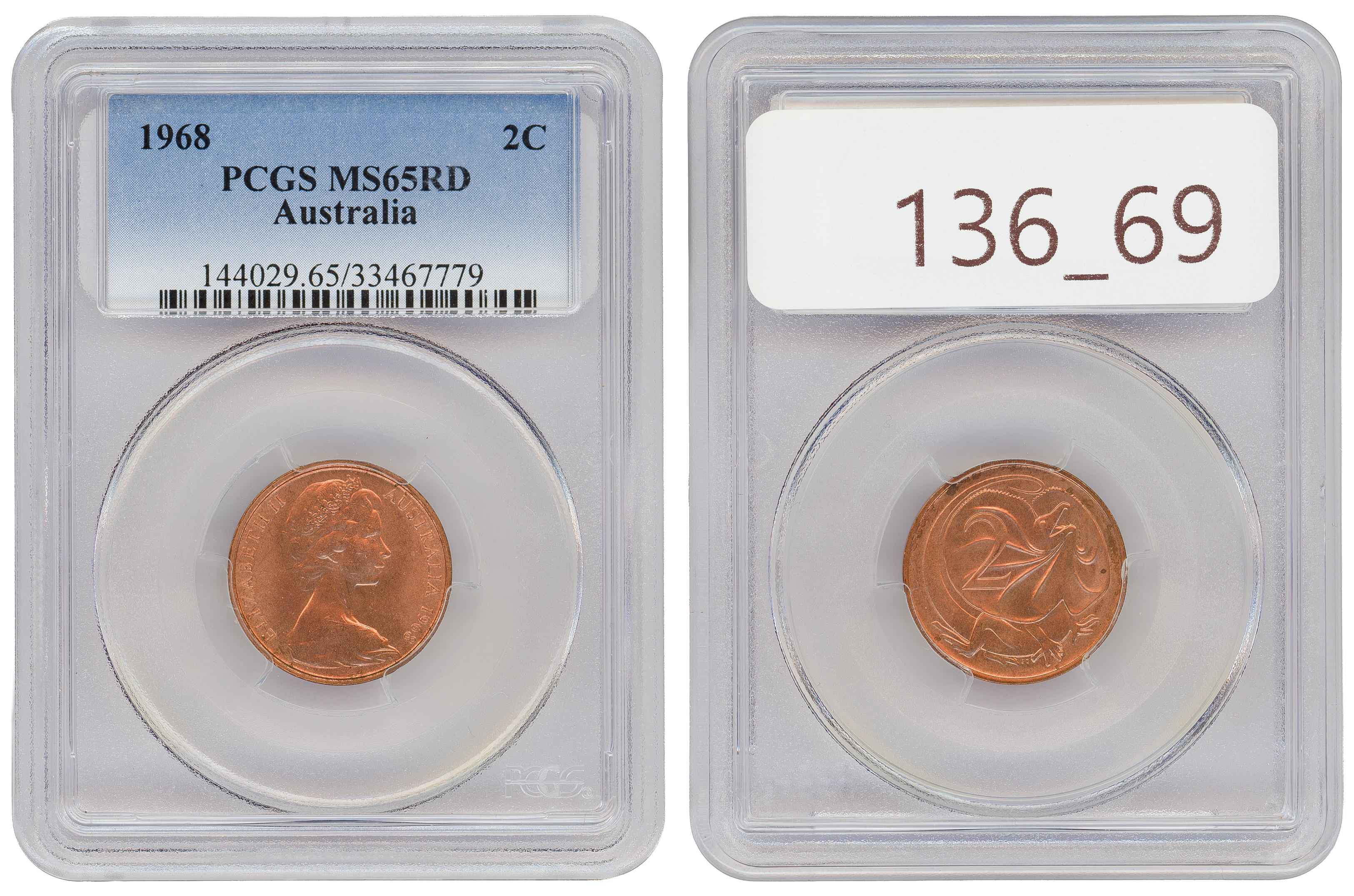 Elizabeth II, Two Cent, 1968, PCGS MS65RD