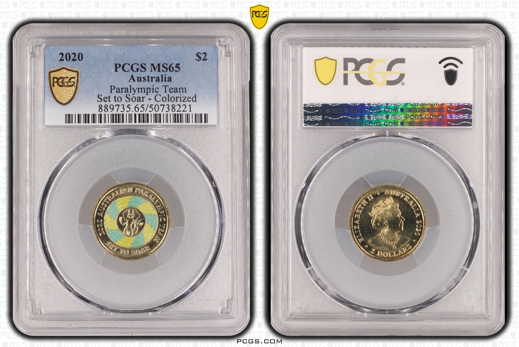 Paralympic Team - Set to Soar - Colorized , Two Dollar, 2020, PCGS MS65