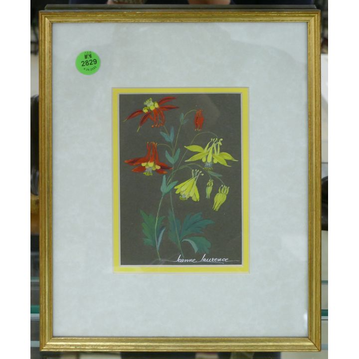 Jeanne Laurence 'Columbia Flowers' Floral Gouache Framed- 10.5x8''