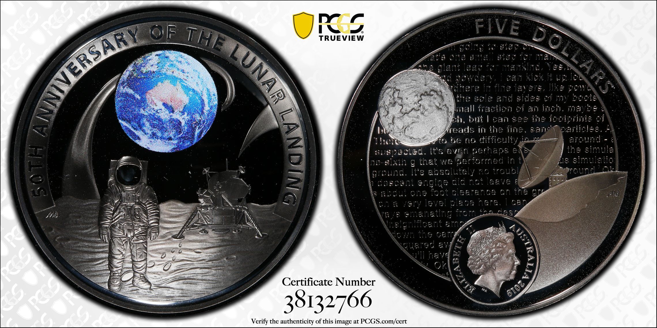 2019 Australia Five Dollar, $5 Nickel-Silver Apollo 11 50th Ann. PCGS - PR69DCAM -766