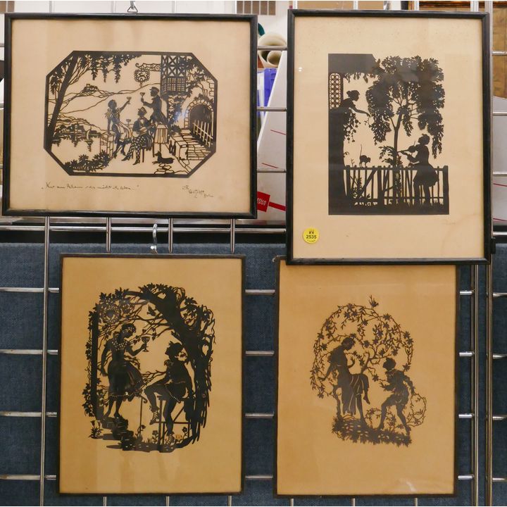4pc Handcut Silhouettes Framed- Lotte Gutzlaff Etc- largest 12x10''
