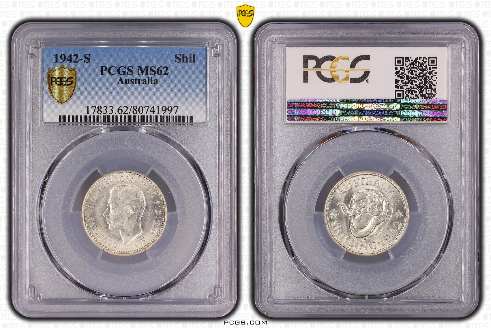 Shilling, 1942-S, PCGS MS62