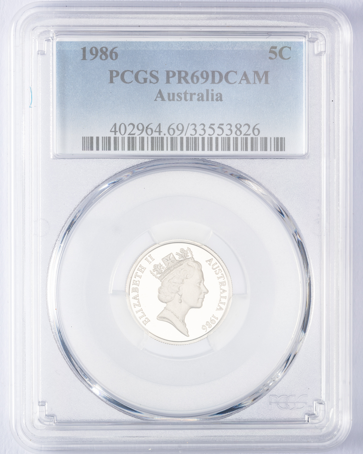 Elizabeth II, Five Cent, 1986, PCGS PR69DCAM