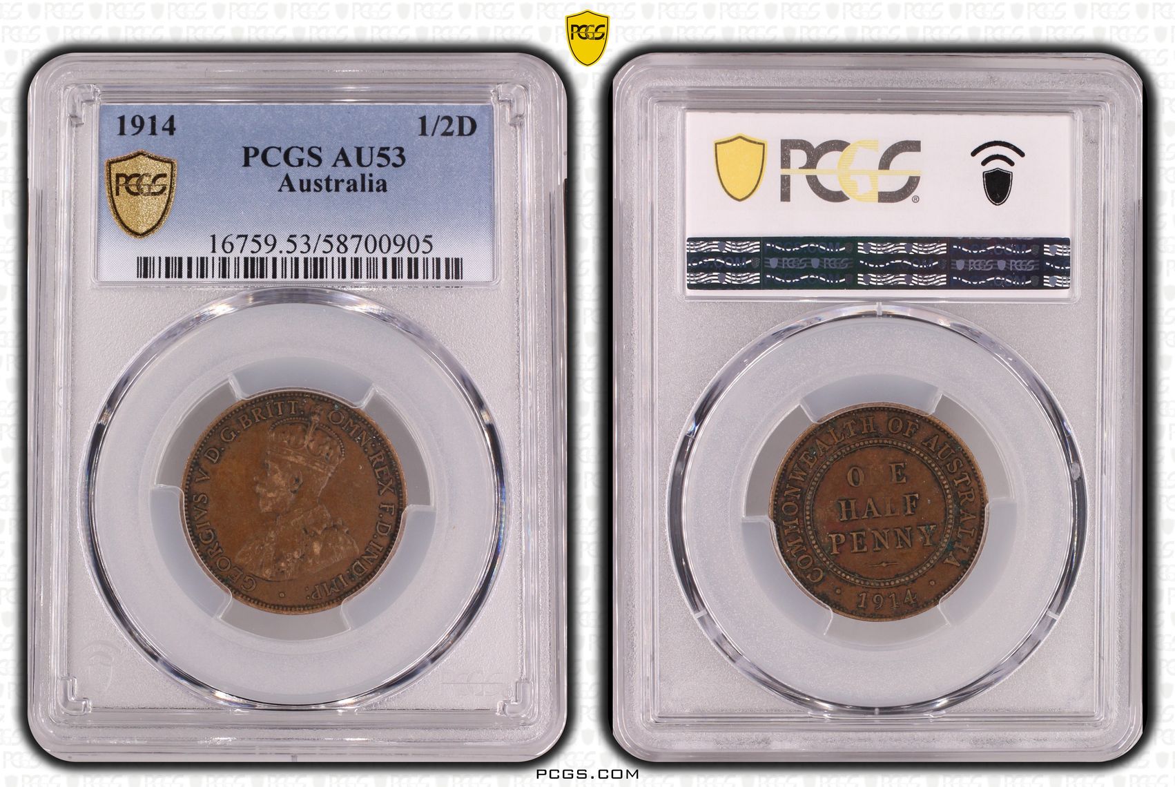 George V, Halfpenny, 1914, PCGS AU53BN