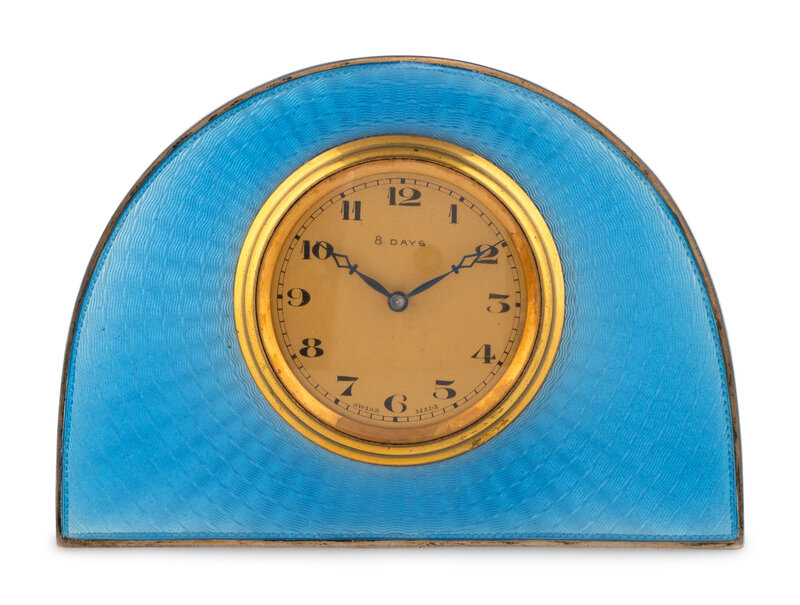 An English Enameled Silver Table Clock