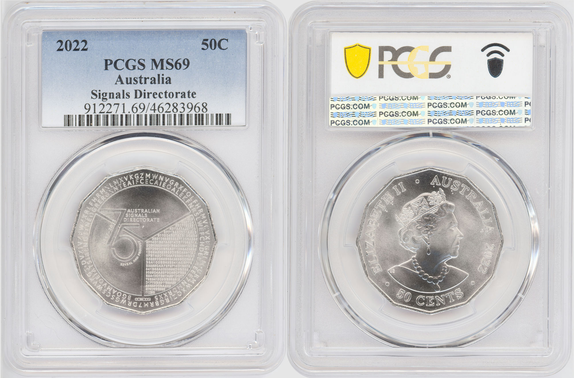 161 · 75th Ann. Signals Directorate , Fifty Cent, 2022, PCGS MS69