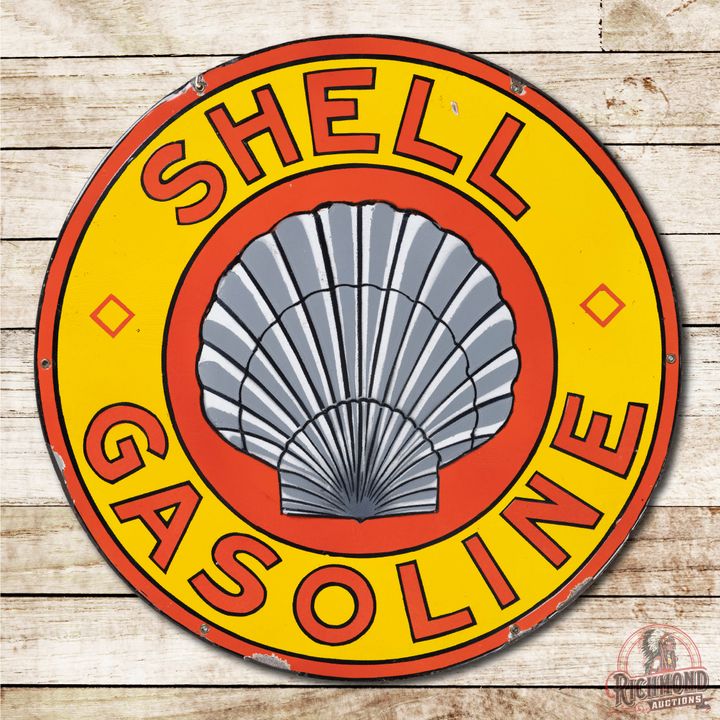 30" Shell Gasoline w/ Roxanna Logo Single Sided Porcelain Sign TAC 9