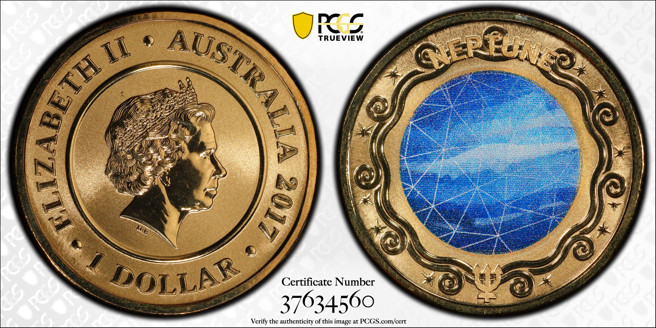 2017 Australia One Dollar, $1 Planetary Coins Neptune PCGS - MS69 -560