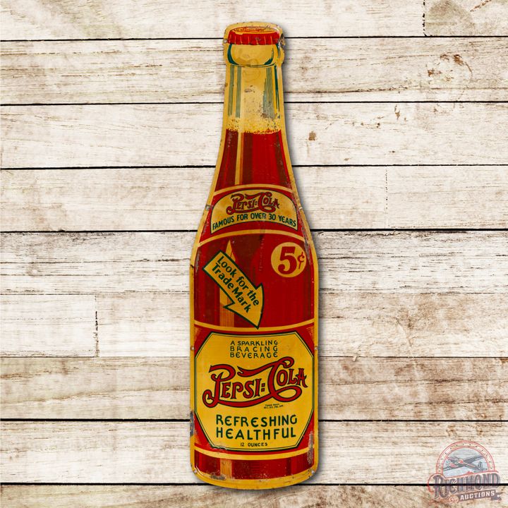 30" Pepsi Cola Double Dot Die Cut Bottle Tin Sign