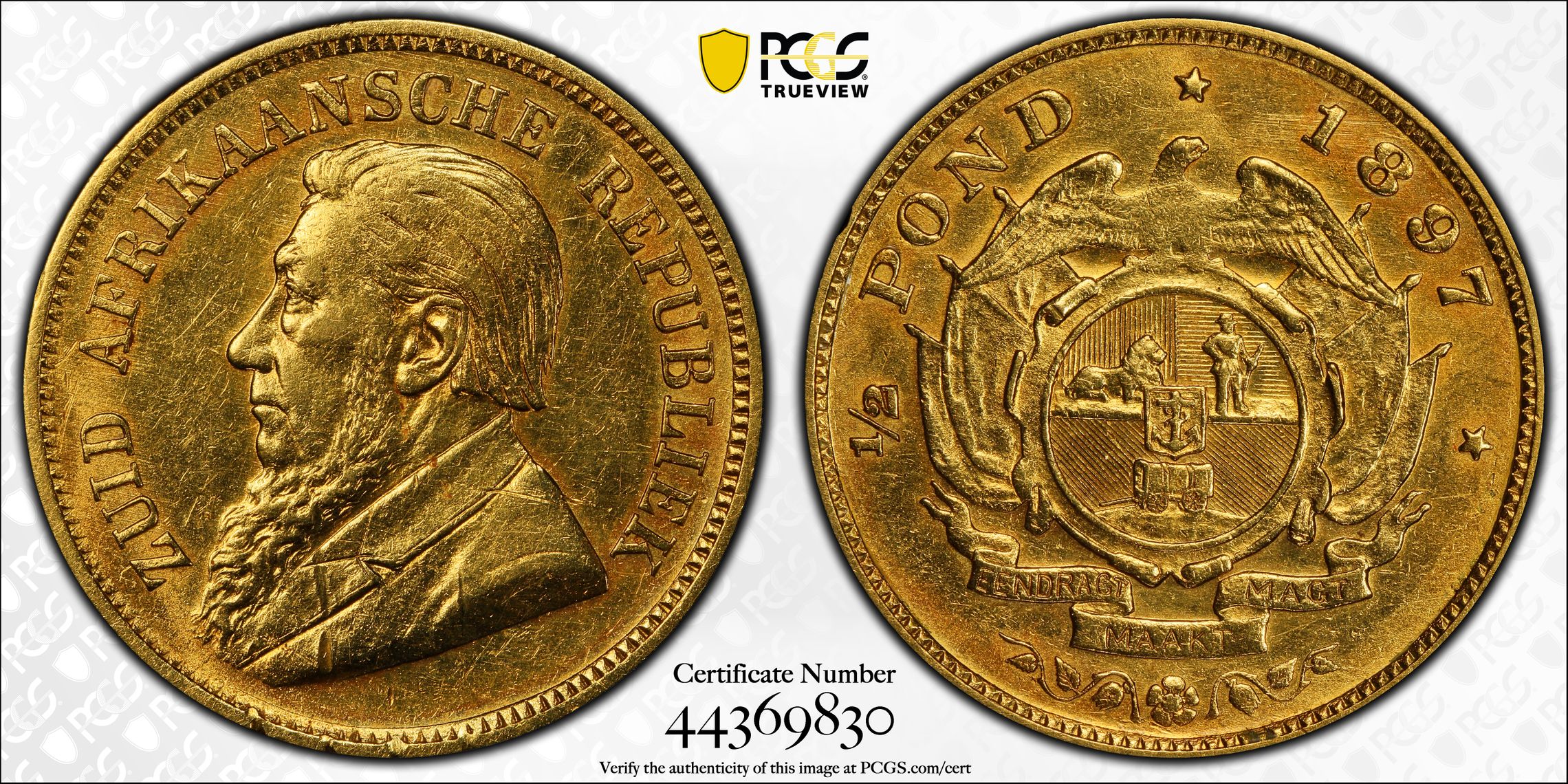 South Africa, Kruger, Half Pond, 1897, PCGS Genuine - XF Details (97 - Environmental Damage)