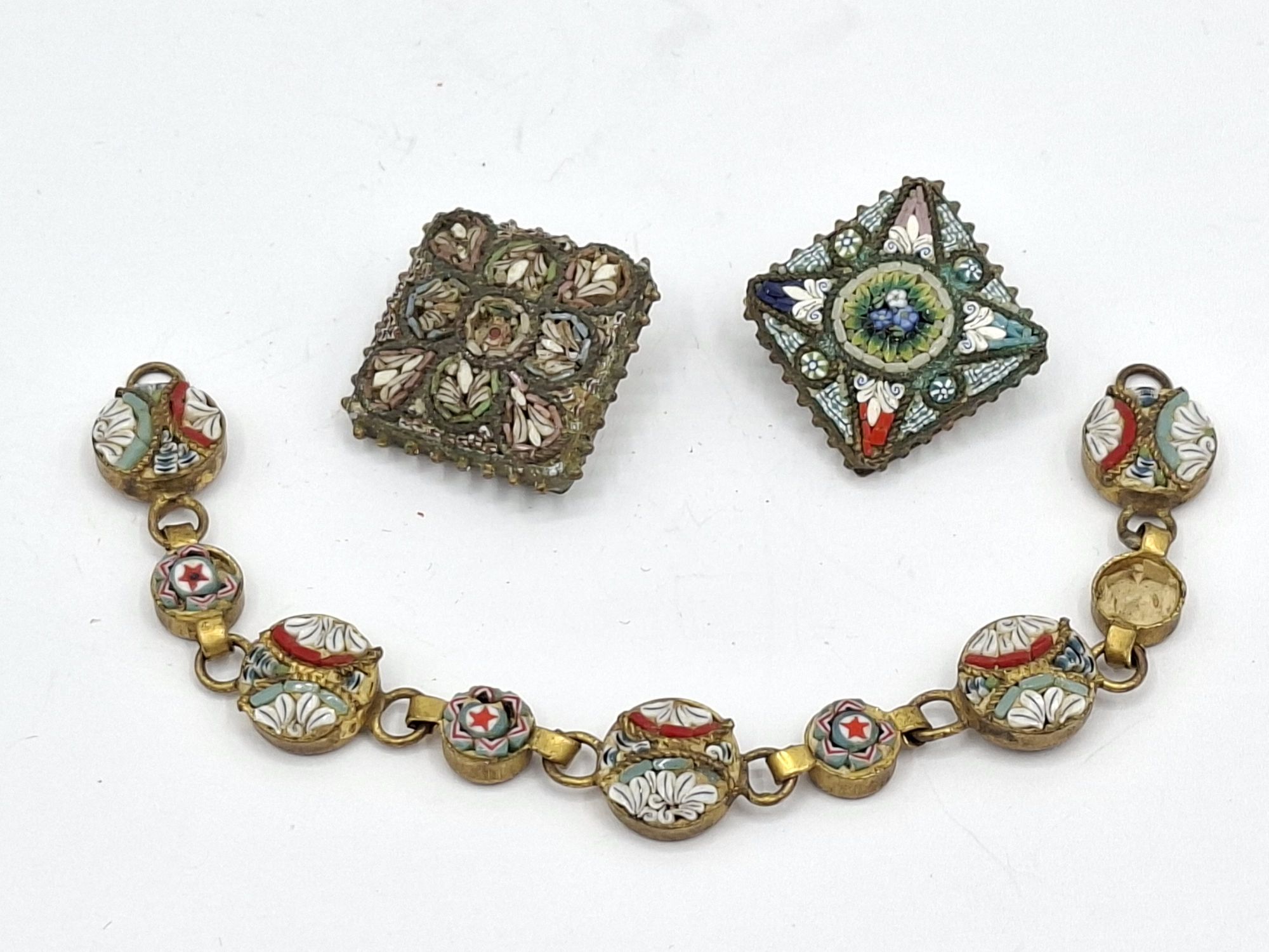 Micro Mosaic Bracelet And Brooches