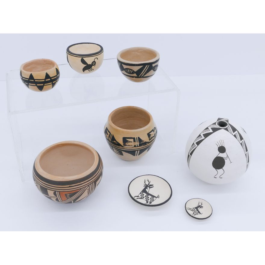 8pc Acoma & Hopi Southwest Miniature Decorated Pot