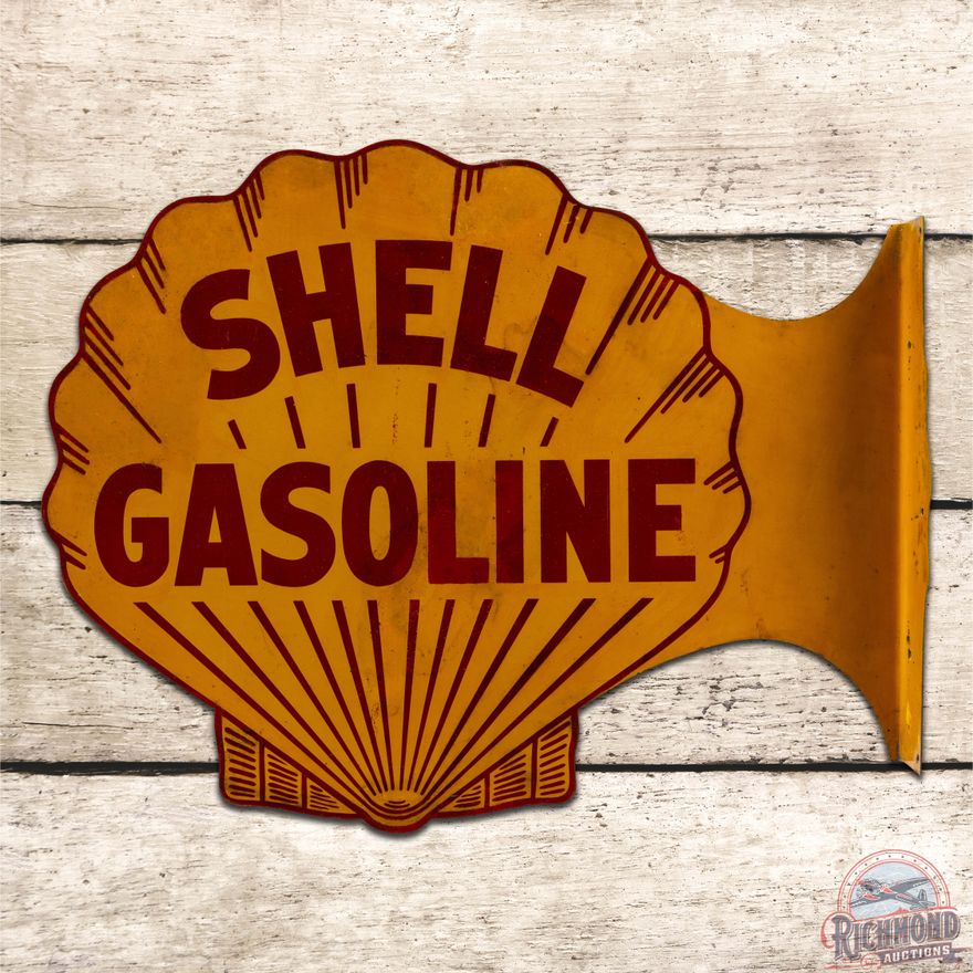 Shell Gasoline Die Cut Double Sided Tin Flange Sign