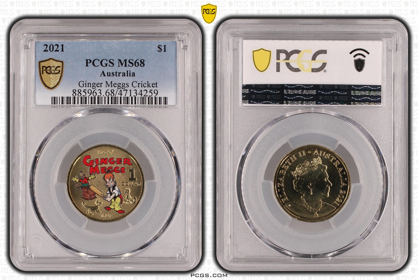 Ginger Meggs Cricket , One Dollar, 2021, PCGS MS68