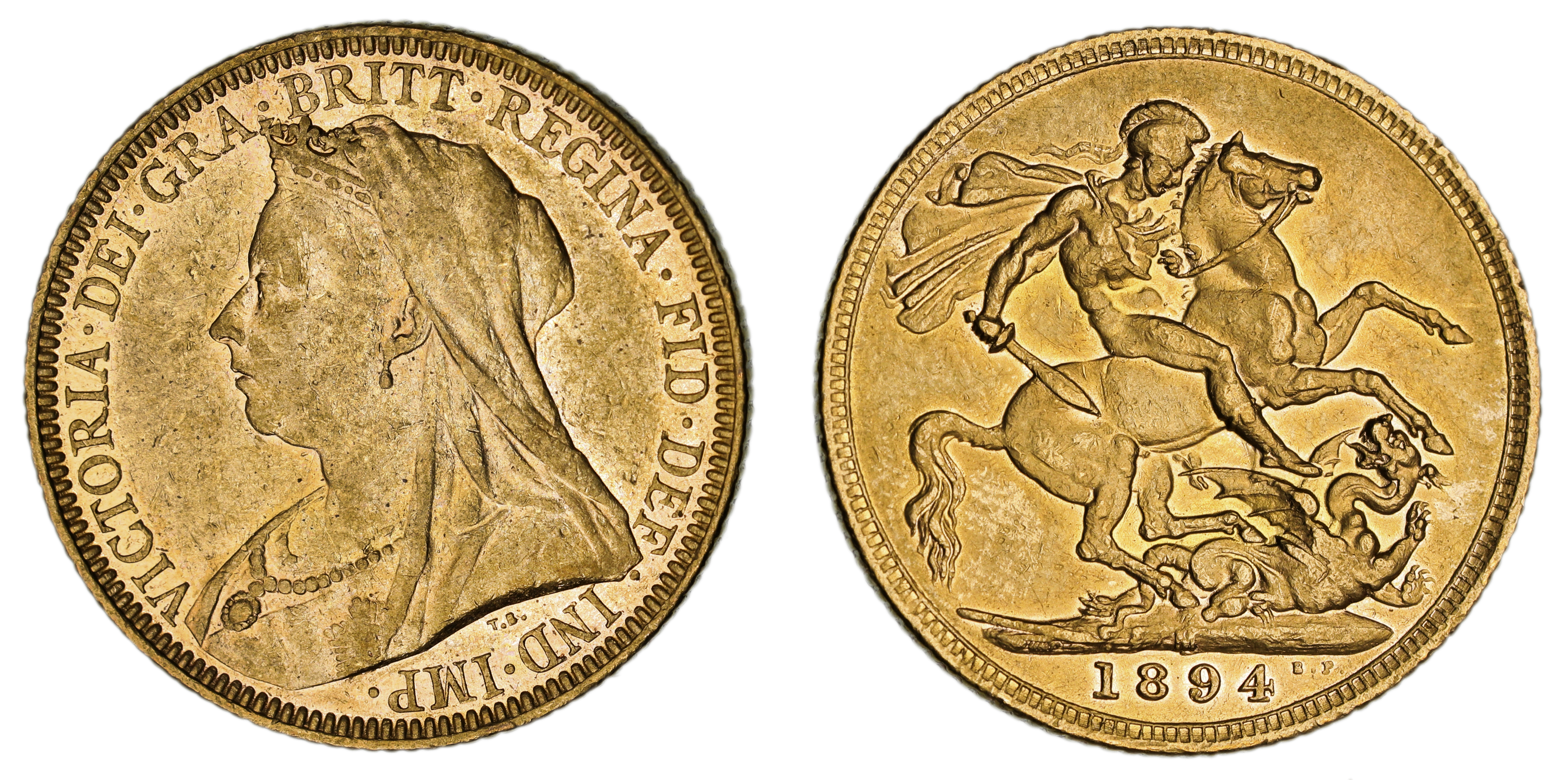 Victoria, St. George Reverse - Melbourne Mint - Veiled, Sovereign, 1894, EF