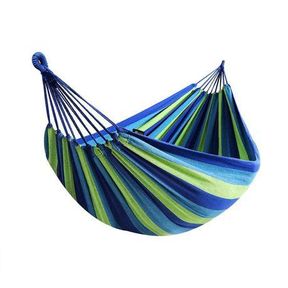 Outdoor Garden/Patio Striped Design Hammock With Wooden Rods-Blue Sturdy|